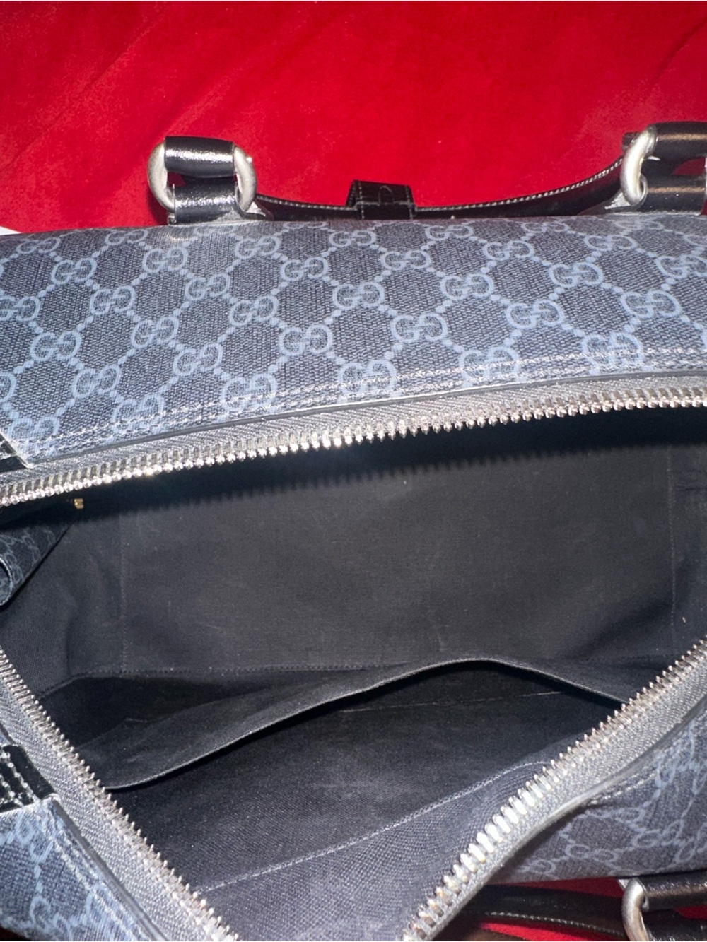 Gucci Gray Monogram Canvas and Black Leather Duffel Bag - Picture 6 of 7